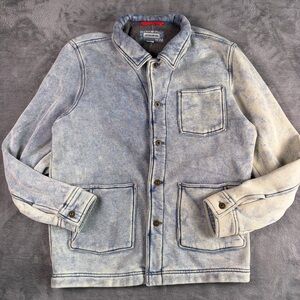 32 Bar Blues Fleece Lined Shirt Jacket Men's L Blue Acid Wash Pockets Button Up